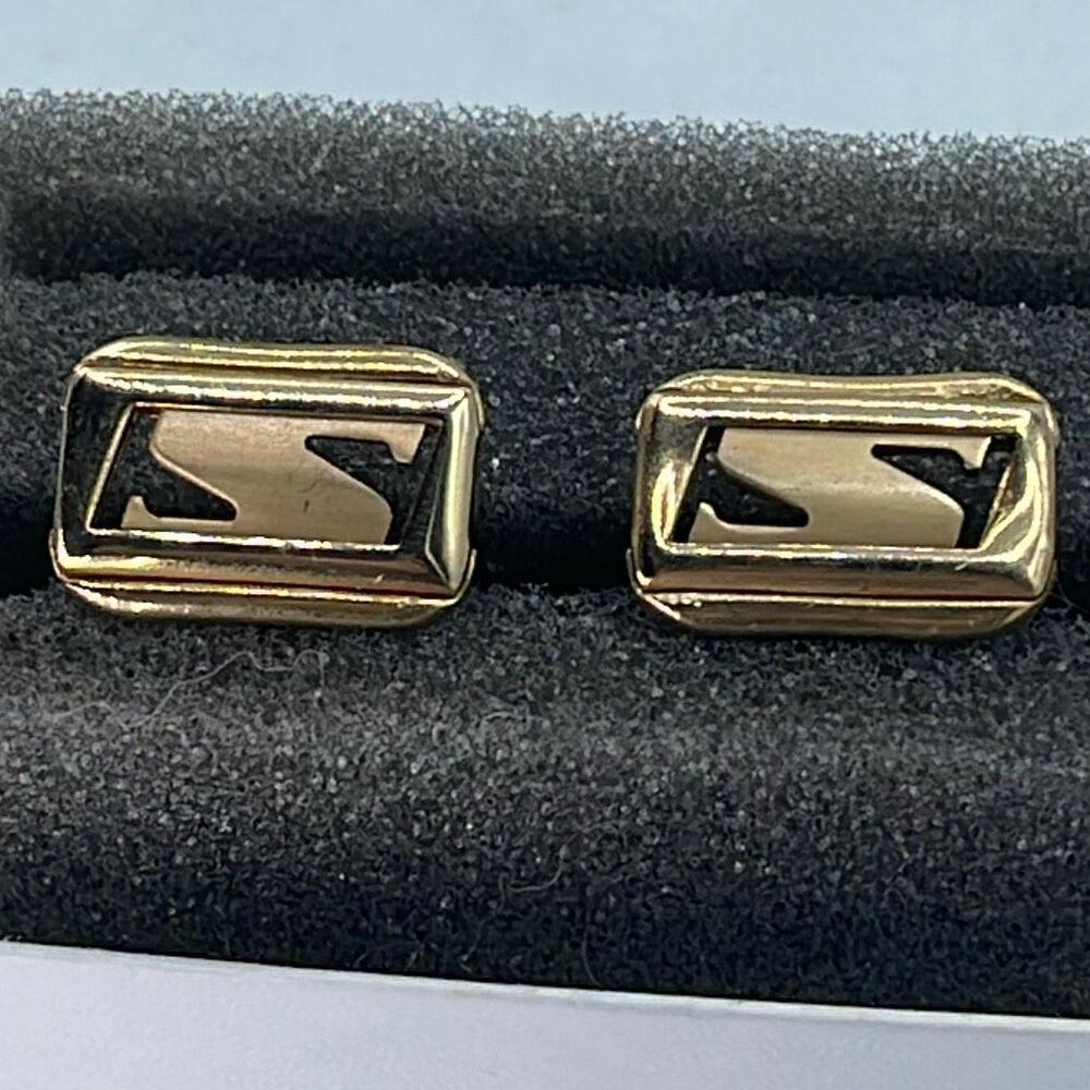 Vintage Anson gold tone shiny matte open design cufflinks.